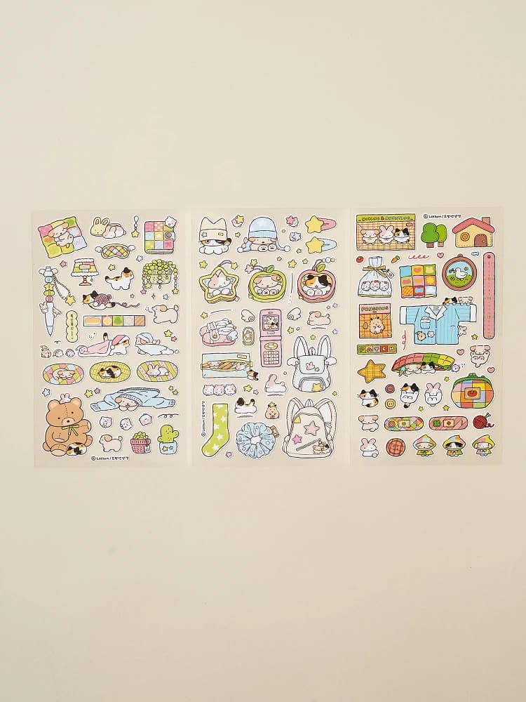 Stickers Hoppang & Yanggaeng “Cozy” DAISO x Ibom, 3 hojas