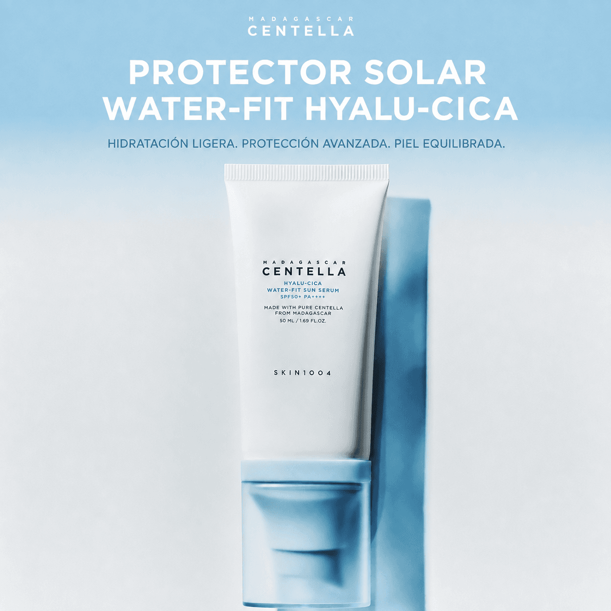 Protector Solar en Sérum Hyalu-Cica Water-Fit de SKIN1004, SPF50+ PA++++, 50 ml